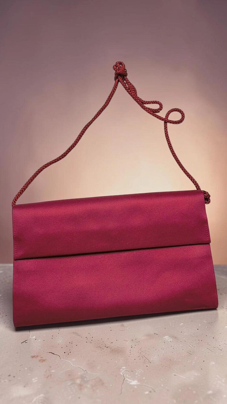 Burgundy Satin Evening Clutch Shoulder Bag